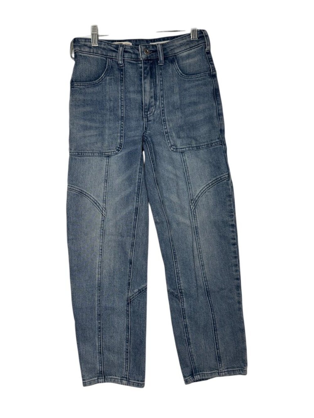Anthropologie Pilcro Patchwork Utility Jeans Straight Leg Blue Size 24 High Rise